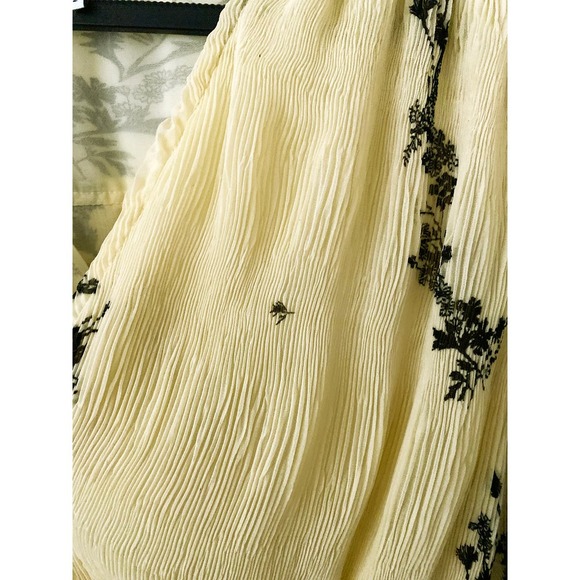 Ganni Womens Floral Print Pleated Georgette Mini Dress Pale Yellow Black Smocked - Picture 11 of 16